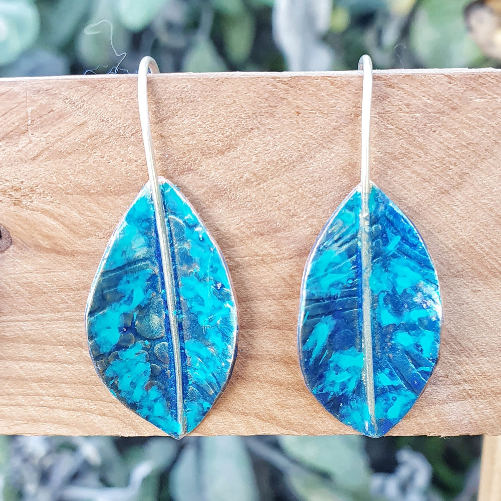 Blue Leaf Drop Earrings