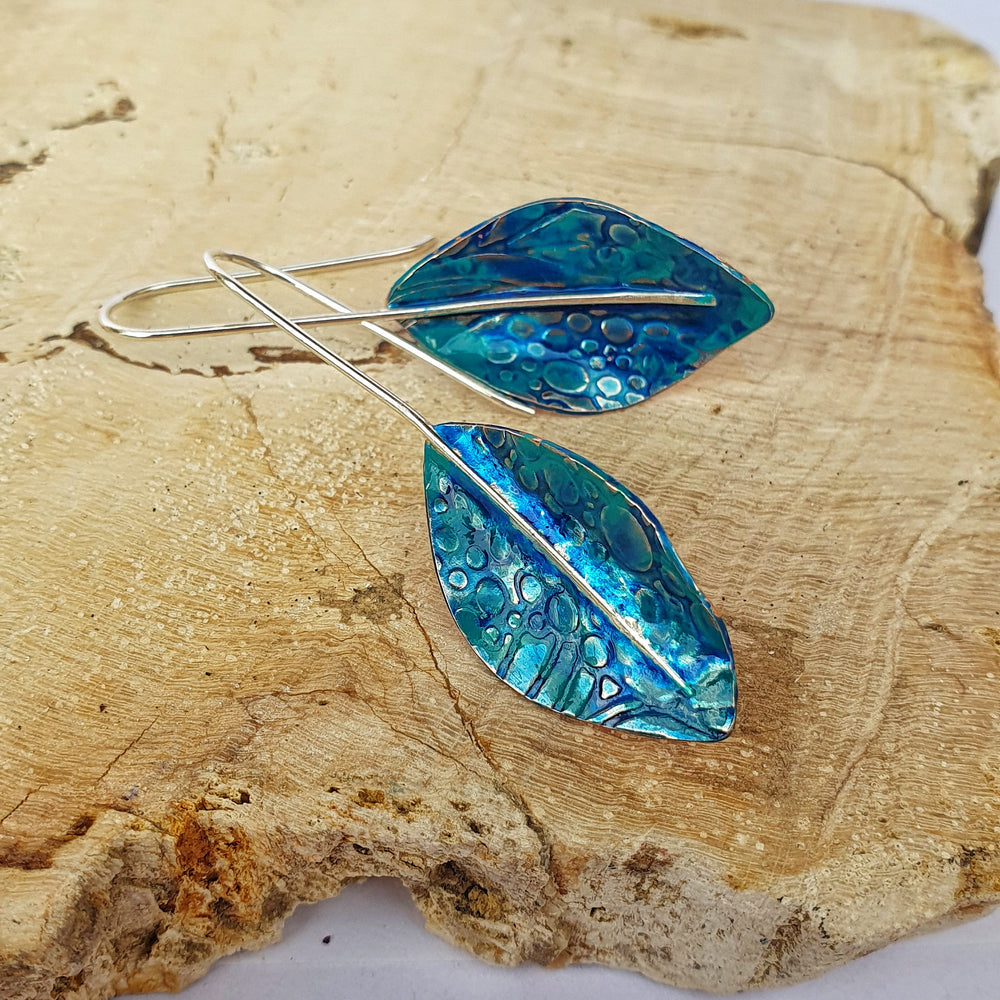 Blue Leaf Drop Earrings