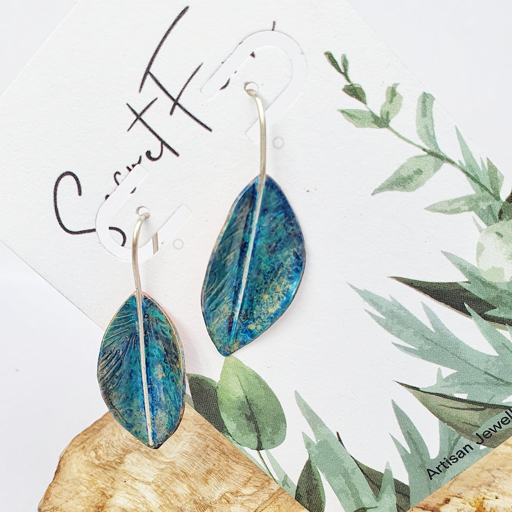 Blue & Gold Leaf Earrings