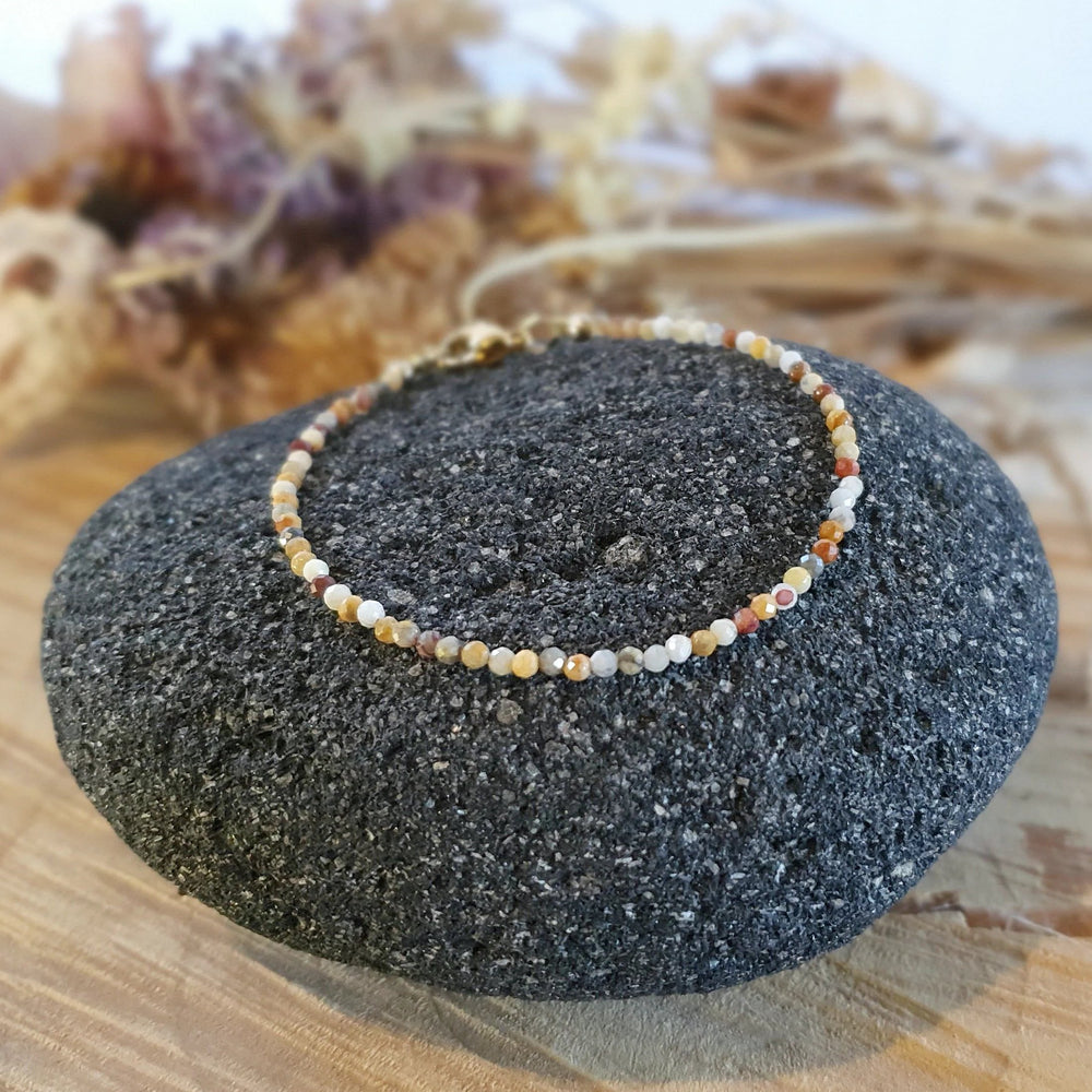 
            
                Load image into Gallery viewer, bracelet is made with micro natural Mexican Agate gemstones and high quality hypoallergenic s. steel and 14K gold filled findings.
            
        