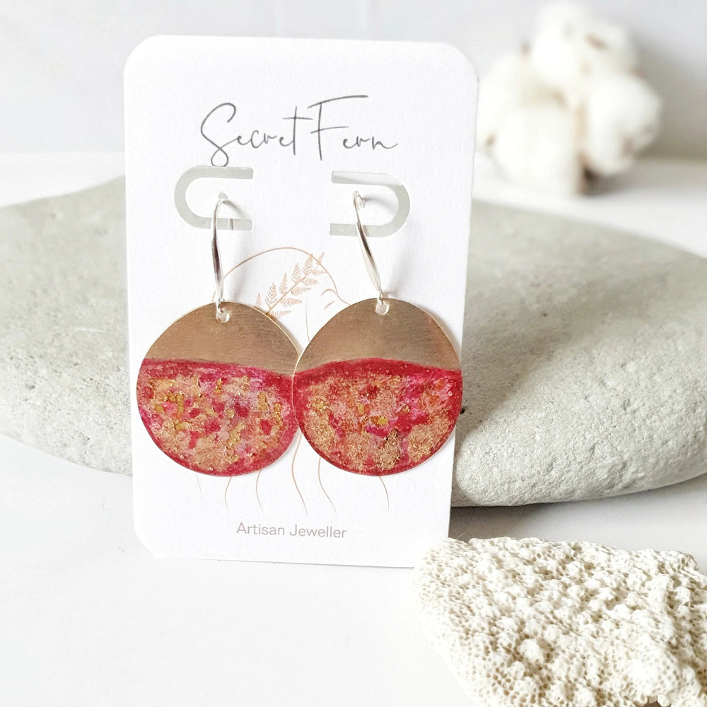 Beach Pebble Earrings - Cherry Red