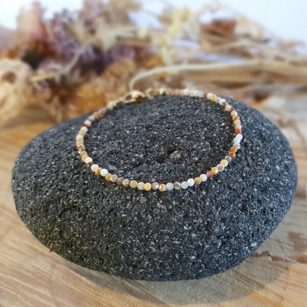 bracelet is made with micro natural Mexican Agate gemstones and high quality hypoallergenic s. steel and 14K gold filled findings.