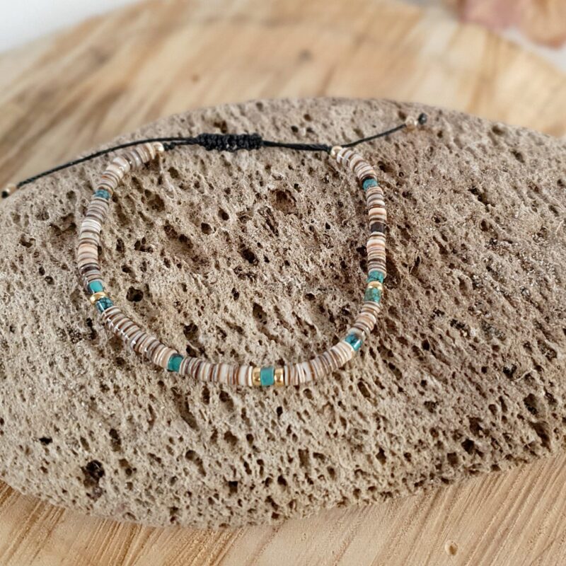Turquoise & Seashell Bracelet - Autumn Leaves