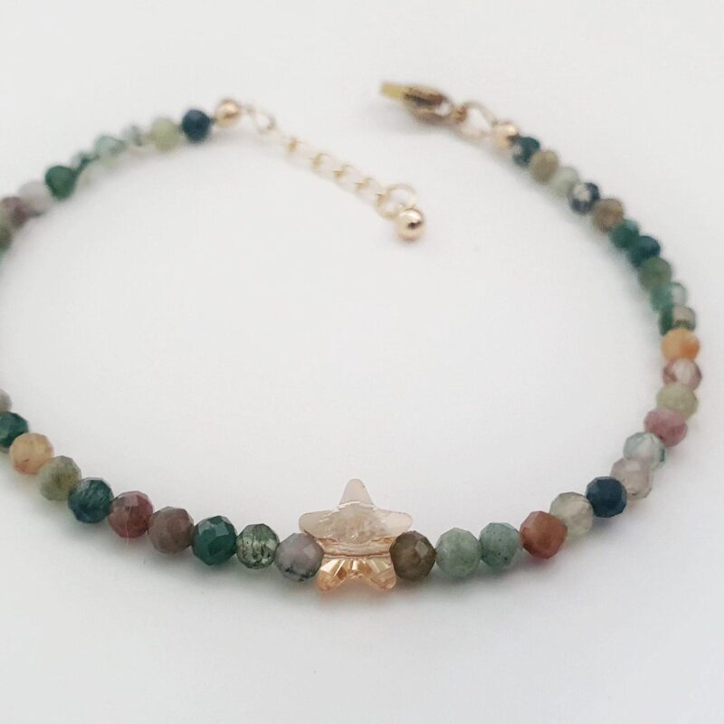 20231027_165759-01 Indian Agate gems have the brown and green tones of nature. These are lovely stones. We added an authentic Swarovski crystal star to add a touch of sparkles! This dainty bracelet is lightweight yet elegant. Wear it anytime, anywhere - Solo or stack it with our other styles!