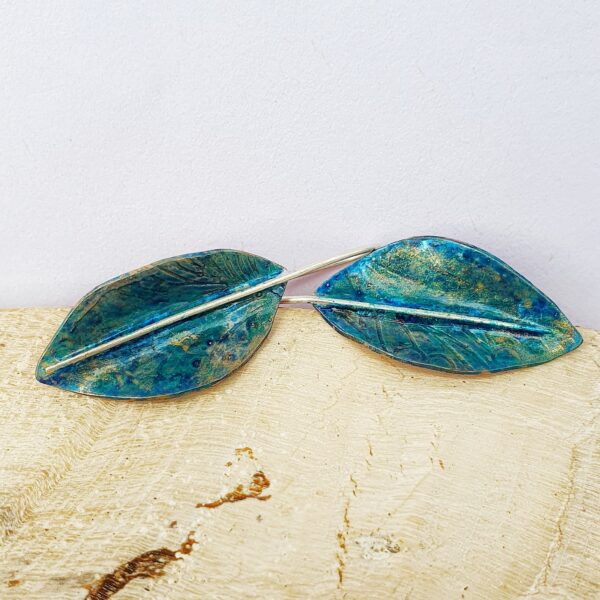 Blue & Gold Leaf Earrings - Image 2