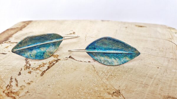 Blue & Gold Leaf Earrings - Image 3