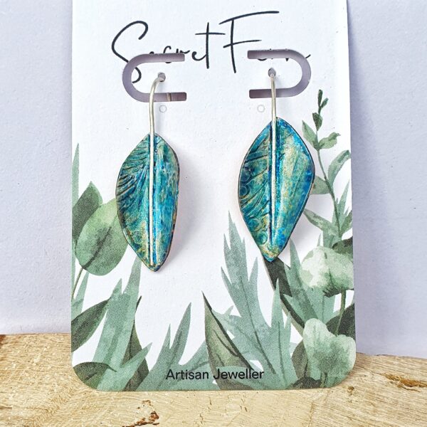 Blue & Gold Leaf Earrings - Image 4