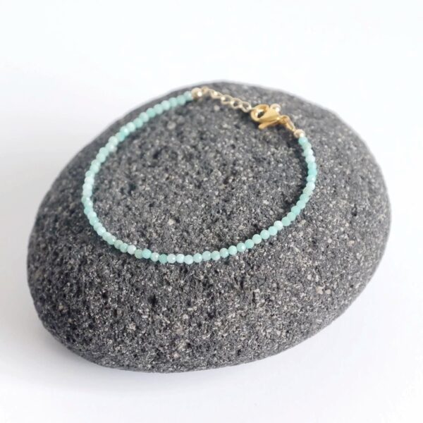bracelet is made with micro natural pale green amazonite gemstone and high quality hypoallergenic s. steel and 14K gold filled findings.